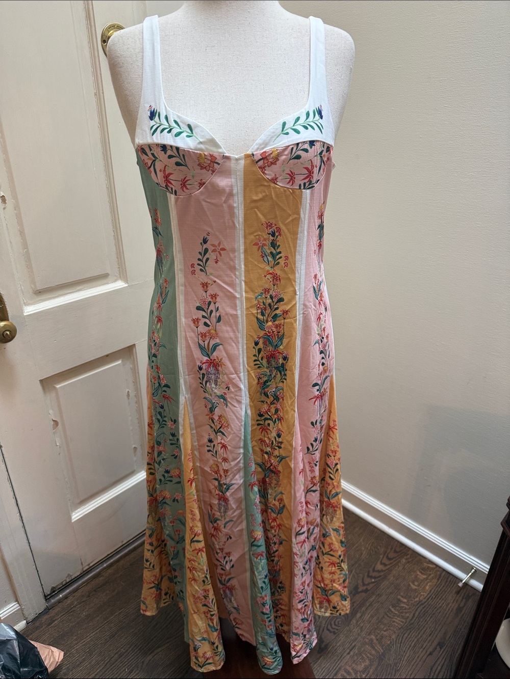 Floral Panel Maxi Dress in Pink, Yellow, and Green never worn